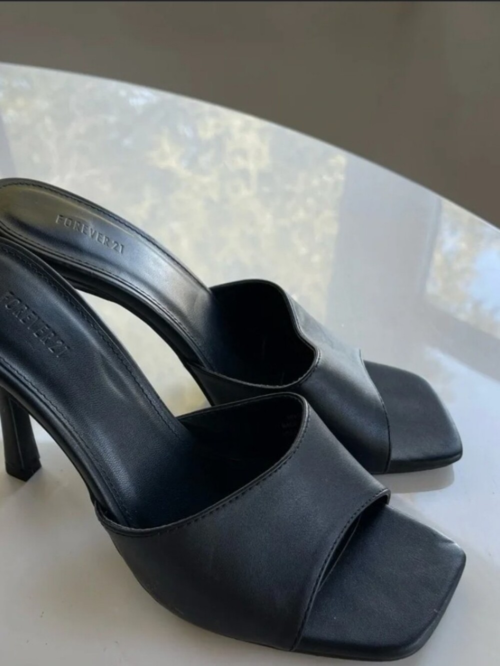 Forever 21 Black Square-Toe Slide Heels US 6.5